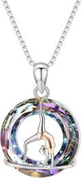 wholesale 925 Sterling Silver Rainbow Crystal Gymnastics Flip Pendant Necklace for Women and Girls-0-0