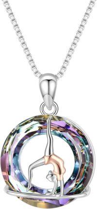 wholesale 925 Sterling Silver Rainbow Crystal Gymnastics Flip Pendant Necklace for Women and Girls-Purple Crystal