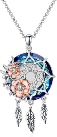 wholesale 925 Sterling Silver Blue Crystal Dreamcatcher Floral Cremation Jewelry Keepsake Urn Necklace for Ashes-abalone shell