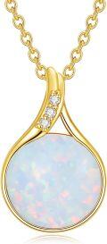wholesale 14K Gold Round Opal Pendant Necklace with Diamonds and Chain - October Birthday Gemstone s for Women-0-0