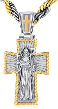 wholesale Gold and 925 Sterling Silver Tone Metal Cross St. Michael Pendant Necklace for Men Christian s-12 Saint Benedict Cross