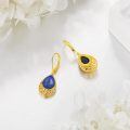 wholesale 925 Sterling Silver Teardrop Lapis Lazuli Filigree Leverback Drop Earrings - Bridal Gift for Her-0-3