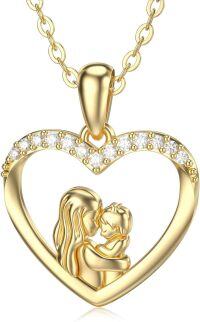 wholesale 14K Gold Mother & Child Heart Necklace - Mommy and Me  Set-Mother Son Style