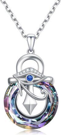 wholesale 925 Sterling Silver Rainbow Crystal Eye of Horus Ankh Cross Pendant Necklace for Women-Eye of Horus Ankh Cross Necklace with Light Purple Crystal