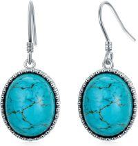 wholesale 925 Sterling Silver & Natural Turquoise Drop Earrings for Women, Elegant Gemstone Jewelry Gift-02. Oval