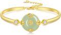 wholesale 14K Gold Plated Sterling Silver Jade Bracelet for Women Lotus Sunflower Tree of Life Hummingbird Dragonfly Bee Butterfly Cat Birthday Mothers Day Gifts for Mom Grandma-0-0
