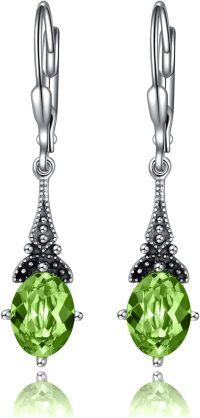 wholesale Sterling Silver Austrian Crystal Vintage Drop Dangle Leverback Earrings-Simulated Peridot