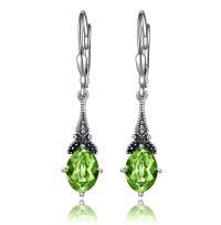 wholesale 925 Sterling Silver Blue Topaz Oval Cut Vintage Style Leverback Earrings-Simulated Peridot