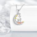 wholesale 925 Sterling Silver Moon & Star Cat Pendant Necklace with CZ Stones and Gold Plated Accents - Gifts for Women-0-4