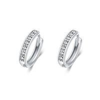 wholesale 925 Sterling Silver Colorful Gemstone Huggie Hoop Earrings-15mm-4 Apr.(White)