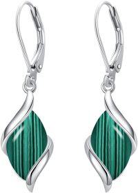 wholesale 925 Sterling Silver Tiger Eye Twist Drop Dangle Earrings for Women-Malachite
