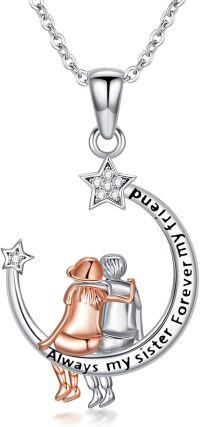 wholesale 925 Sterling Silver Heart Infinity Pendant with Angels and Stars - Always My Sister Forever My Friend-1-Gifts for Sister from Brother Moon Pendant