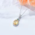 wholesale 925 Sterling Silver Citrine & Emerald Starburst Halo Pendant Necklace for Women -0-4