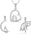 wholesale 925 Sterling Silver Cat Pendant Necklaces for Women Girls  (Set of 4)-0-0