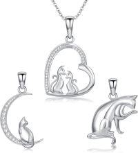 wholesale 925 Sterling Silver Cat Pendant Necklaces for Women Girls  (Set of 4)-Cats