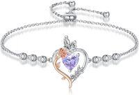 wholesale 925 Sterling Silver Rose Heart Birthstone Butterfly Bracelet for Women-06-June-Alexandrite