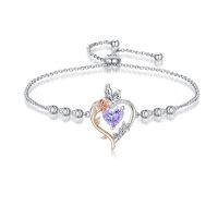 wholesale 925 Sterling Silver Rose Heart Birthstone Butterfly Bracelet for Women-06-June-Alexandrite