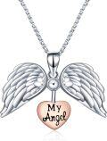 wholesale 925 Sterling Silver Angel Wings Heart My Angel Pendant Necklace-0-0