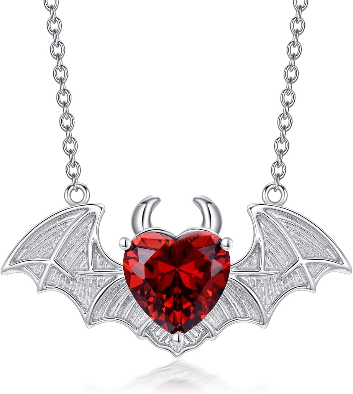 Sterling Silver Skull Bat Key Wings Goth Pendant Necklace for Women-Bat