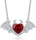 wholesale 925 Sterling Silver Red Heart Devil Horns Bat Wing Gothic Pendant Necklace for Women-0-0