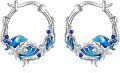 wholesale 925 Sterling Silver Dolphin Starfish Blue Stone Hoop Earrings Gift for Her-0-0