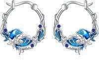 wholesale 925 Sterling Silver Dolphin Starfish Blue Stone Hoop Earrings Gift for Her-Animal earrings- Dolphin Earrings