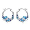 wholesale 925 Sterling Silver Dolphin Hoop Earrings Wholesale With Blue Enamel-0-0