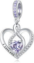 wholesale 925 Sterling Silver Heart Birthstone Charms for Bracelets Jewelry Gifts-0-0