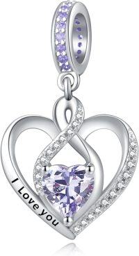 wholesale 925 Sterling Silver Heart Birthstone Charms for Bracelets Jewelry Gifts-Dangle - June - Alexandrite