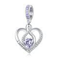 wholesale 925 Sterling Silver Heart Birthstone Charms for Bracelets Jewelry Gifts-0-0