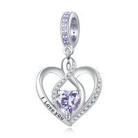 wholesale 925 Sterling Silver Heart Birthstone Charms for Bracelets Jewelry Gifts-Dangle - June - Alexandrite