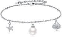 wholesale 925 Sterling Silver Starfish Shell Pearl Adjustable Charm Bracelet Gift for Mom-Starfish