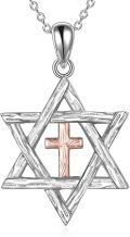 wholesale 925 Sterling Silver Cross & Star of David Pendant Necklace for Women Men Judaica Gifts with 4mm Cable Chain (Length: 36)-0-0