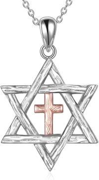wholesale 925 Sterling Silver Cross & Star of David Pendant Necklace for Women Men Judaica Gifts with 4mm Cable Chain (Length: 36)-Star of David with Cross Necklace