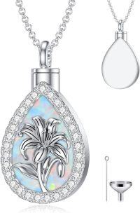 wholesale Sterling Silver Opal Birth Flower Urn Necklace for Ashes 12 Month Memorial Jewelry-05-May-Lily-05-May-Lily+Text