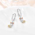 wholesale 925 Sterling Silver Cat Charm Huggie Hoop Earrings with Cubic Zirconia and Orange Stones for Women Girls  38x46mm-0-1