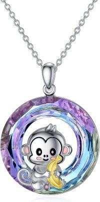 wholesale Sterling Silver Stone Animal Necklace for Women Monkey Ladybug Pendant-Purple Crystal