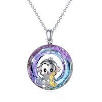 wholesale 925 Sterling Silver Monkey Pendant Necklace Wholesale With Rainbow Crystal-Purple Crystal