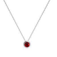 wholesale 925 Sterling Silver Green CZ Round Pendant Chain Necklace for Women Girls-January - Garnet