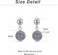 wholesale 925 Sterling Silver Grey Stone Round Ball Stud Dangle Drop Earrings for Women and Girls Birthdays Gift Ideas-0-3