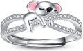 wholesale 925 Sterling Silver Cute Animal Rings Cat Turtle Frog Bee Sloth Elephant Koala Adjustable Jewelry Gift for Women-0-0