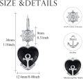 wholesale 925 Sterling Silver Black Heart Anchor Drop Earrings for Women Girls-0-1