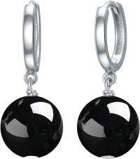 wholesale 925 Sterling Silver Agate Beaded Dangle Earrings for Women-Black