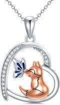 wholesale 925 Sterling Silver Fox Butterfly Pendant Necklace - Cute Gifts for Women and Girls-0-0