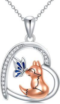 wholesale 925 Sterling Silver Fox Butterfly Pendant Necklace - Cute Gifts for Women and Girls-Fox-A