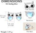 wholesale 925 Sterling Silver Owl Stud Earrings with Blue Moonstone and Black Cubic Zirconia Eyes-0-4
