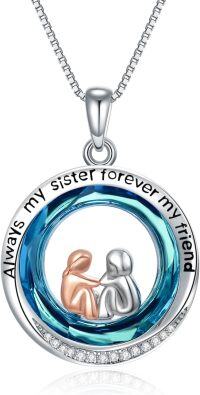 wholesale TOUPOP Sister Gifts From Sister Sterling Silver Sisters Pendant Necklace With Crystal Sister Jewelry Gifts For Women Friends Birthday Christmas Gifts -undefined