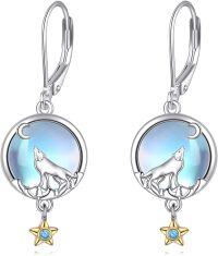 wholesale 925 Sterling Silver Moonstone Howling Wolf Star Drop Earrings for Women-Wolf earrrings