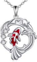 wholesale 925 Sterling Silver Red and White Enamel Koi Fish Pendant Necklace for Women-0-0