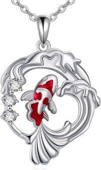 wholesale 925 Sterling Silver Red and White Enamel Koi Fish Pendant Necklace for Women-koi fish 2